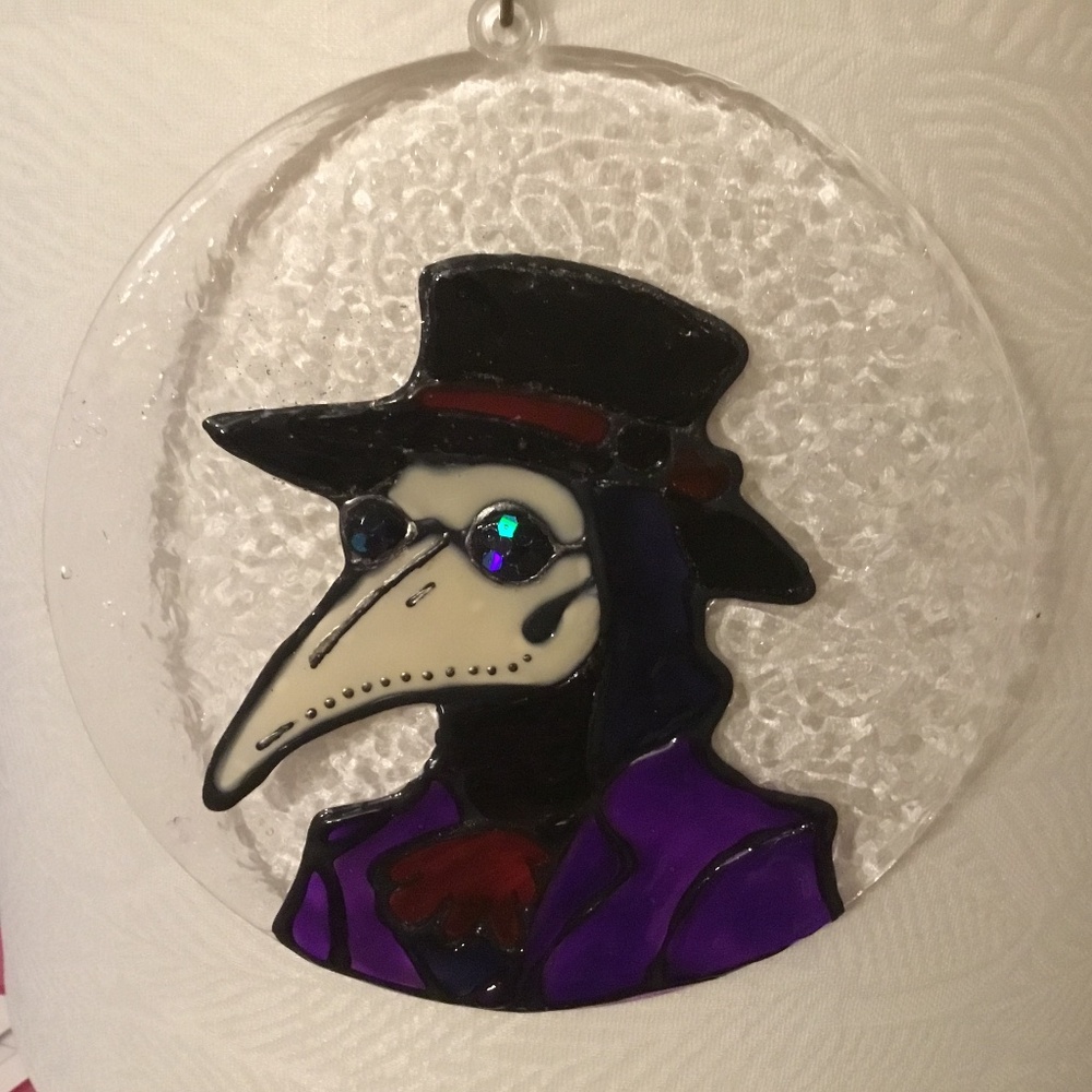 New Plague Doctor Hand Painted Stained Glass Suncatcher - Picture 2 of 2